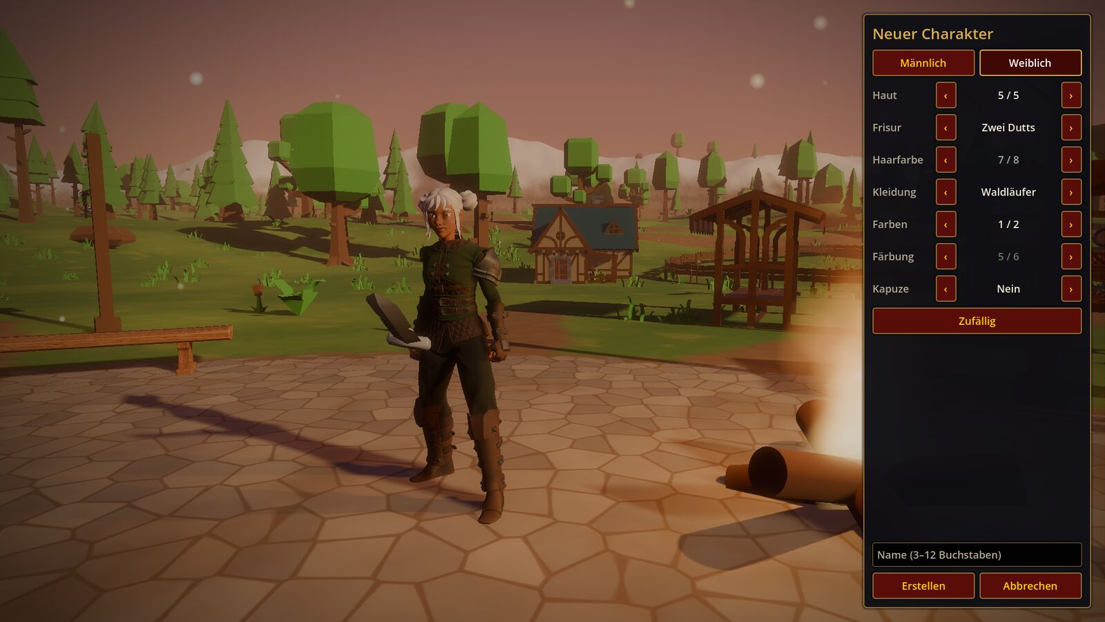 Character creator with a female ranger by the campfire